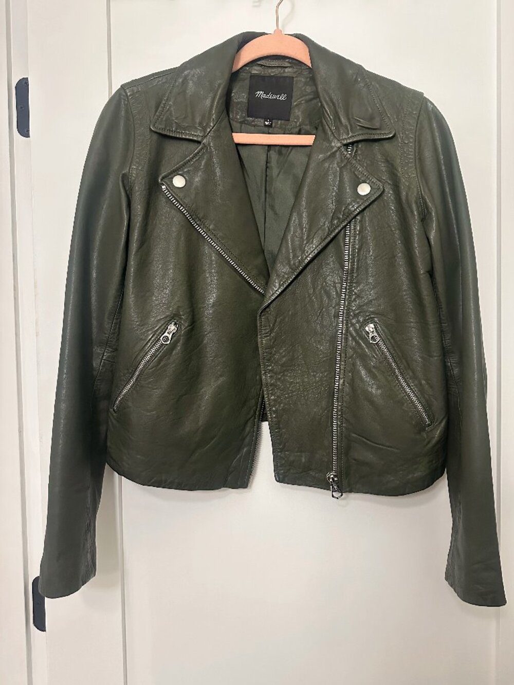 Madewell, Olive Green, 100% Leather Motorcycle Jacket, NEW, Size M